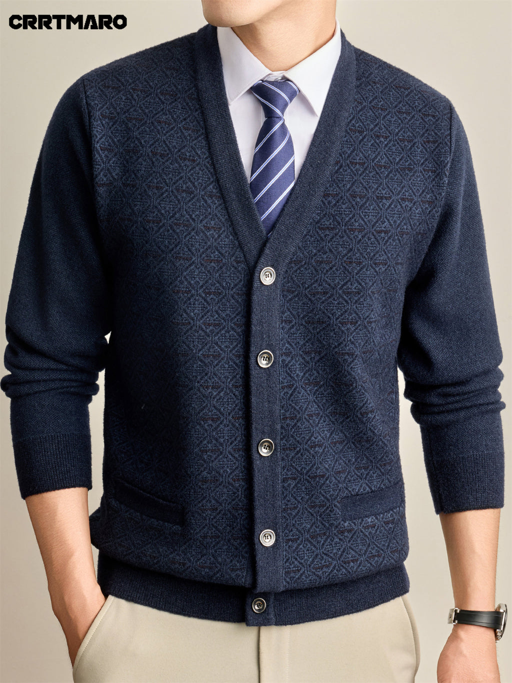 Men's Knit Cardigan, Warm Casual Layering Top for Fall and Winter - Blue Grey