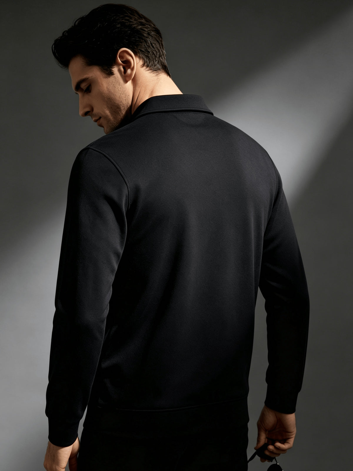 2026 New Men'S Long Sleeve Cargo Polo Sweatshirt, Double Pocket Lapel Design, Autumn Casual Commuter Pullover Top, Christmas Thanksgiving Gift for Boyfriend Husband - Black