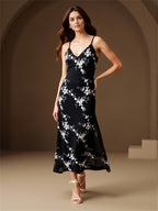 Mesh Embroidered Maxi Slip Dress Rehearsal Dinner Dress Summer Wedding Guest Dress Fall Wedding Guest Dress - Black