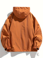 Men's Loose Fashion Sport American Pullover Hooded Drawstring Jacket - Light Brown-1