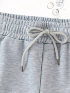 3pcs Women's Elegant Casual Joggers - Heart Print, Drawstring Loose Fit Summer Vacation s Pants, Machine Washable - Gray+Apricot+Pink