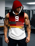 Men'S Hooded Sleeveless Sports Top with Gradient Color Geometric Pattern Design, Kangaroo Pocket, Suitable for Fitness Training And Daily Wear, Fashionable Comfortable Breathable Casual Sports Apparel - Mixed colors