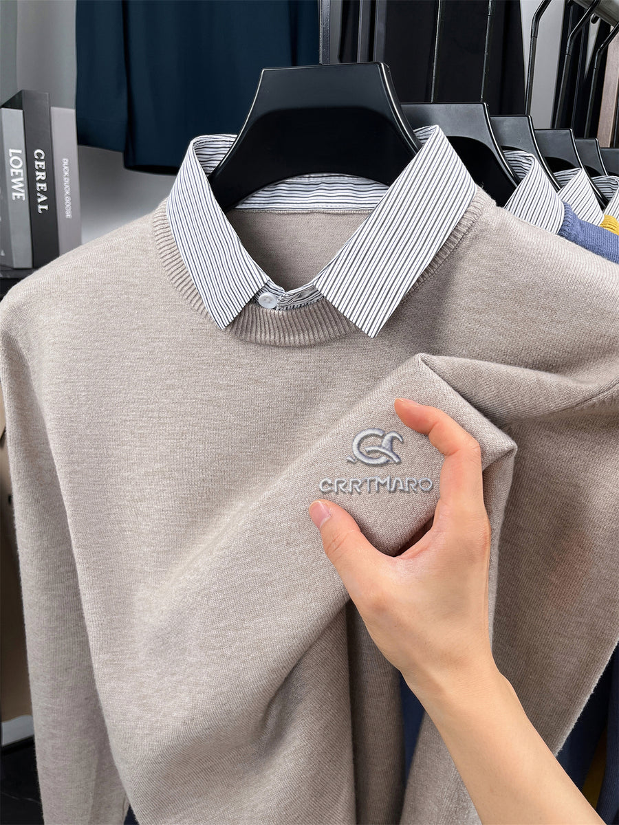 ZBZP Autumn Winter Knit 3D Solid Color Lapel POLO Sweater, Basic Knit Pullover Top for Men, Fashionable Long Sleeve Sweater ZYFSBSS - Camel