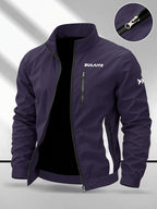 Trendy Vintage Men's Spring/Autumn New Casual Versatile Jacket Outdoor Sports Windproof Coat with Contrasting Color Stand Collar, Transitional Layering Essentials - Deep Purple