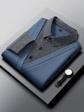 New Spring And Autumn Square-Neck Pullover for Men, a Business Casual Top for Middle-Aged Dads, Skin-Friendly And Comfortable, Made of Soft Fabric, Regular Fit Clothing 1119 - Blue