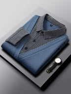 New Spring And Autumn Square-Neck Pullover for Men, a Business Casual Top for Middle-Aged Dads, Skin-Friendly And Comfortable, Made of Soft Fabric, Regular Fit Clothing 1119 - Blue