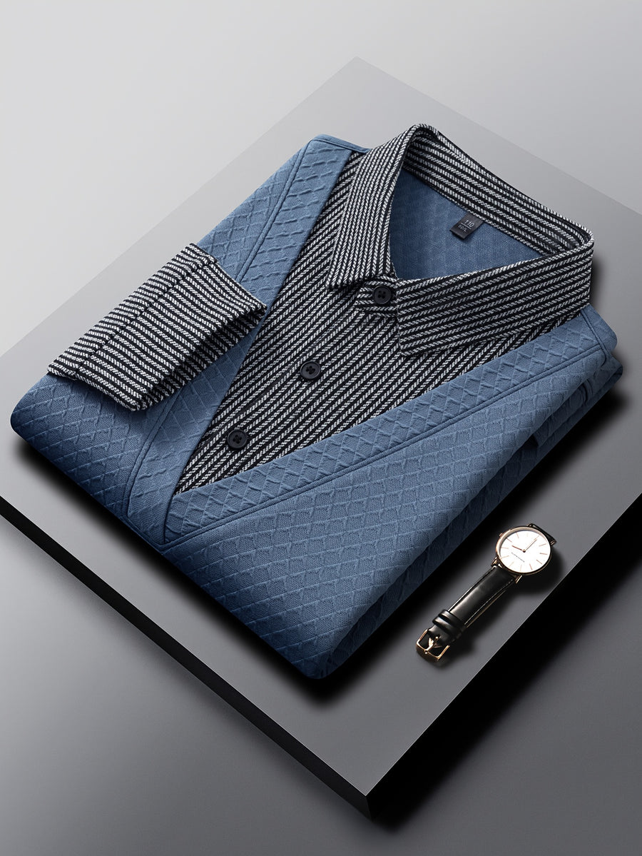 New Spring And Autumn Square-Neck Pullover for Men, a Business Casual Top for Middle-Aged Dads, Skin-Friendly And Comfortable, Made of Soft Fabric, Regular Fit Clothing 1119 - Blue