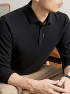 New Autumn 2026 Men's Long-Sleeve T-Shirt, Solid Color Lapel, Simple Daily Wear, Casual Polo Shirt - Black