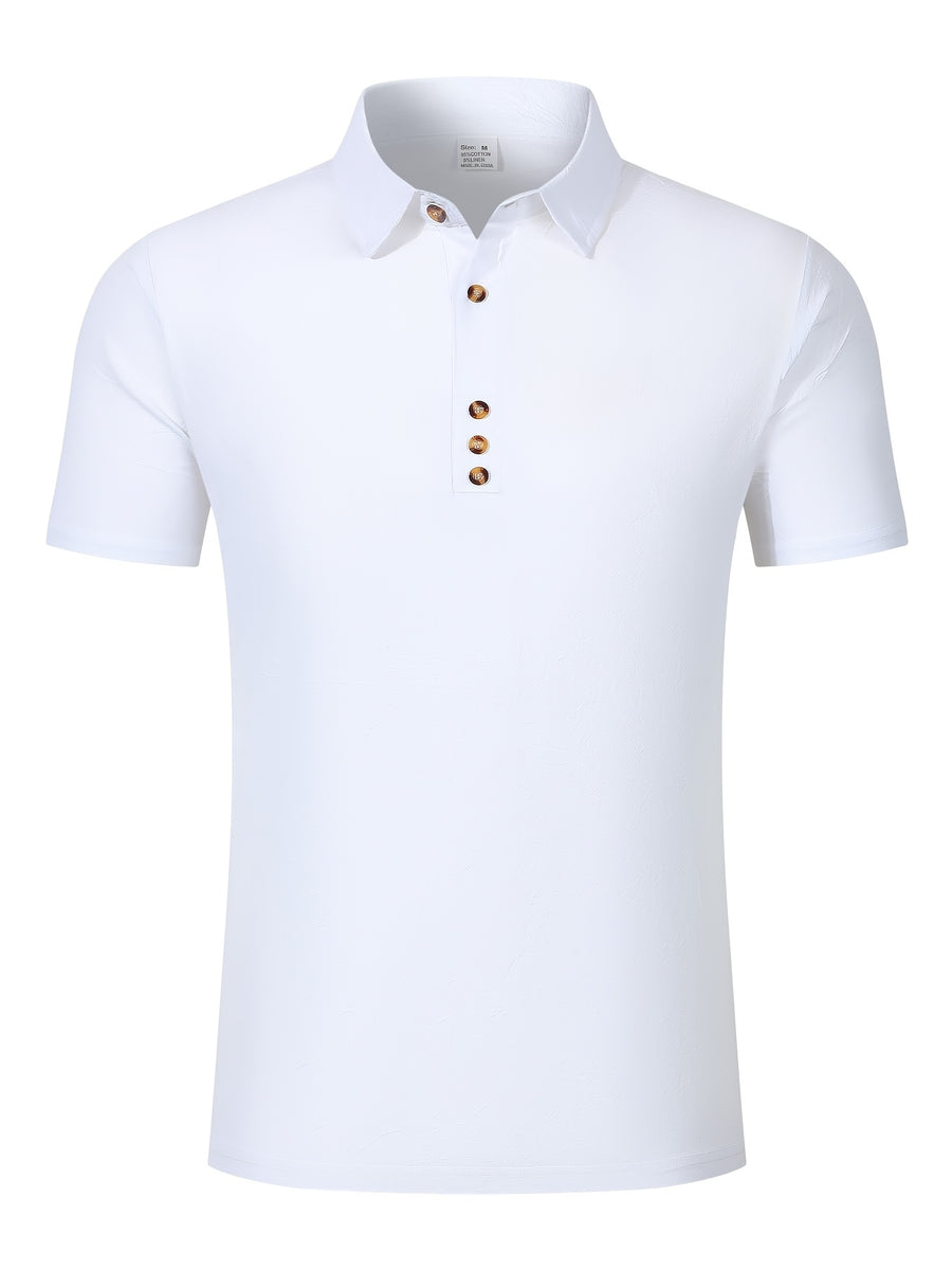 Men'S Solid Short Sleeve Polo Shirt, Slim Fit Lapel Business Casual Solid Top, Summer Easy Fashion Men'S Wear for Pool Parties, Beach Vacations, Ideal Gift for Beachwear, Daily Commute, Casual Lazy Style - White