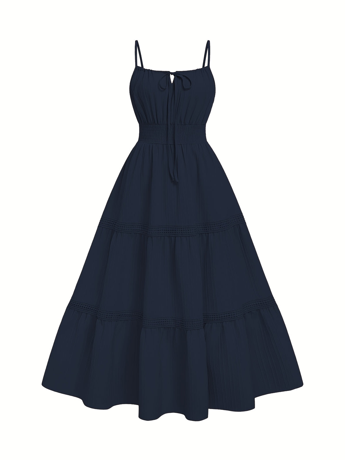 Dress, Lace Detail, Elegant Design, Suitable for Beach, Vacation, And Casual Wear - Navy Color
