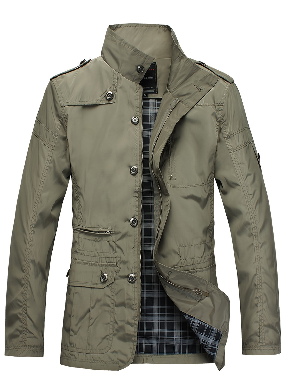 Men'S Versatile Cargo Jacket, Spring Autumn Thin Stand-Up Collar Shoulder Epaulette Multi-Pocket Coat, Casual Commute Men'S Wear, Casual Athletic Versatile Jacket, Perfect Gift for Daily Outing, Halloween Christmas Valentine'S Day Ideal Gift - Green
