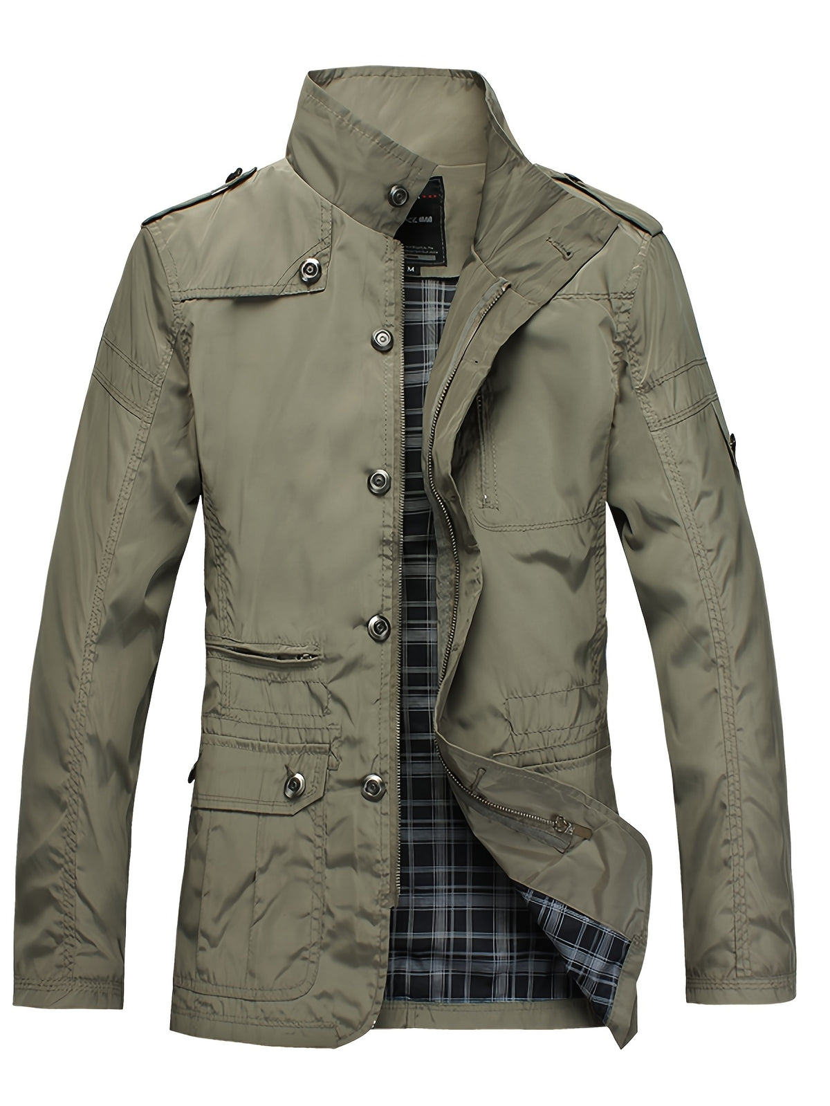 Men'S Versatile Cargo Jacket, Spring Autumn Thin Stand-Up Collar Shoulder Epaulette Multi-Pocket Coat, Casual Commute Men'S Wear, Casual Athletic Versatile Jacket, Perfect Gift for Daily Outing, Halloween Christmas Valentine'S Day Ideal Gift - Green
