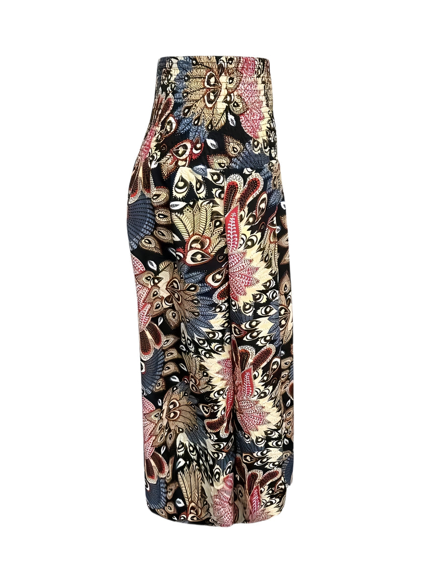Women's Bohemian Print Pleated Waist Skort - Black Flowers