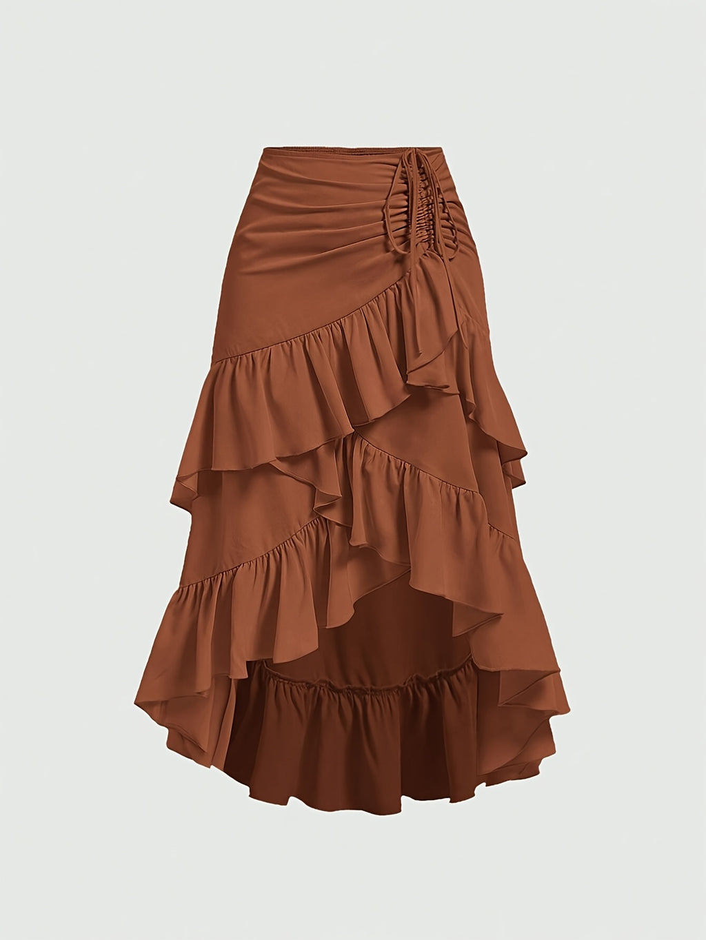 New Fashion Asymmetrical Pleated Hem Design Multi-layered Women's Skirt - Loess Ochre