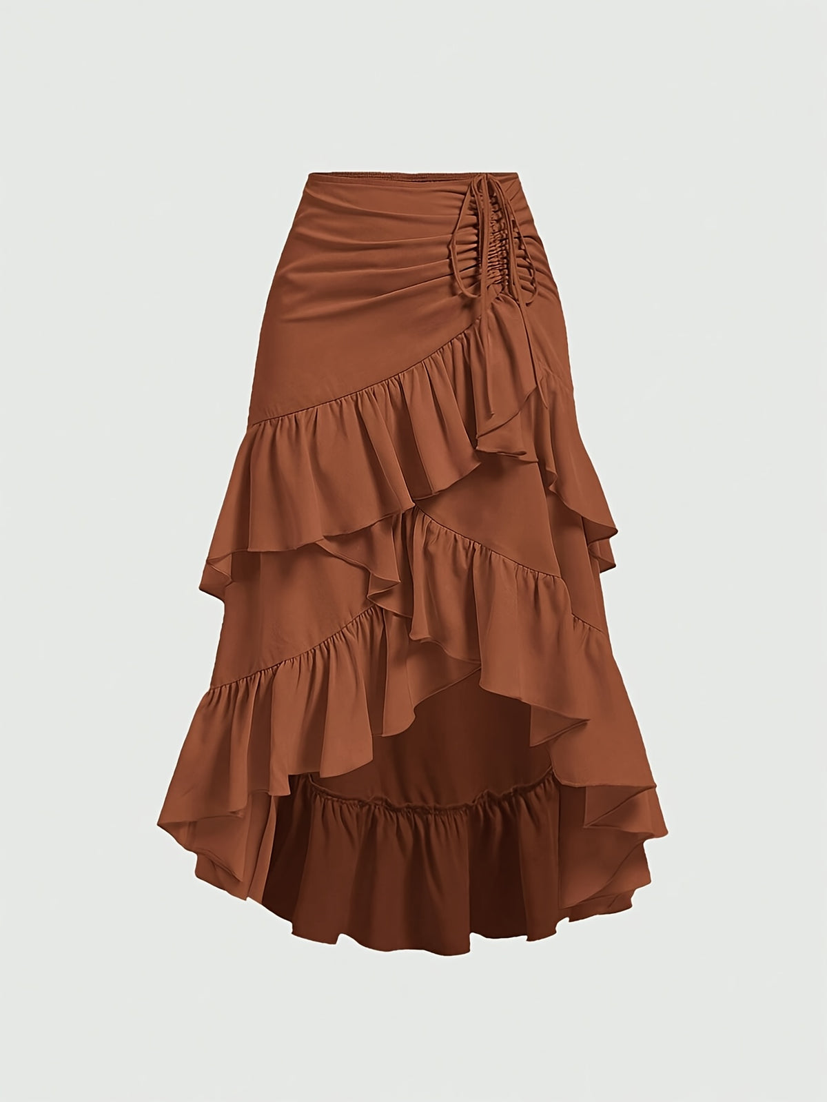 New Fashion Asymmetrical Pleated Hem Design Multi-layered Women's Skirt - Loess Ochre