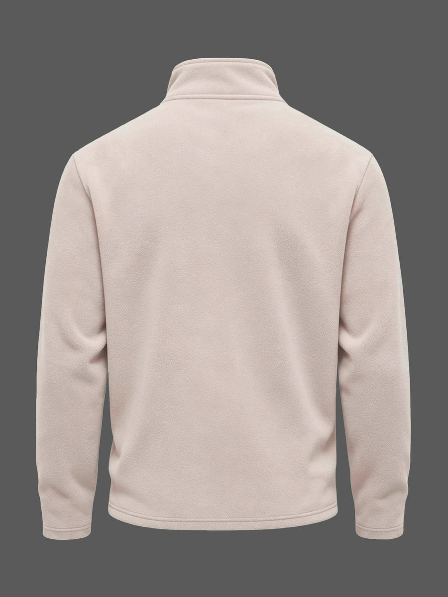 Josh Rose OBM Trendy Men's Solid Color Pure Velvet Fabric Long Sleeve Vintage Henley Shirt T-Shirt, Casual, Suitable for Autumn/Winter, Ideal for Men's Daily Wear, Stylish Slim-Fit Versatile Stand Collar Half-Zip Garment - Apricot