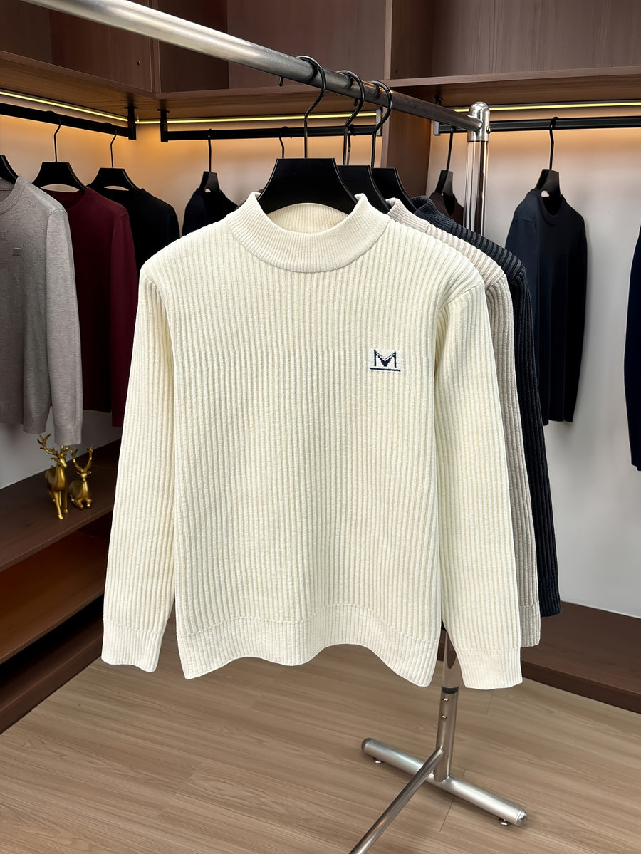 Minimalist Urban Knit Round Neck Sweater Portable Daily Commute - Beige Color