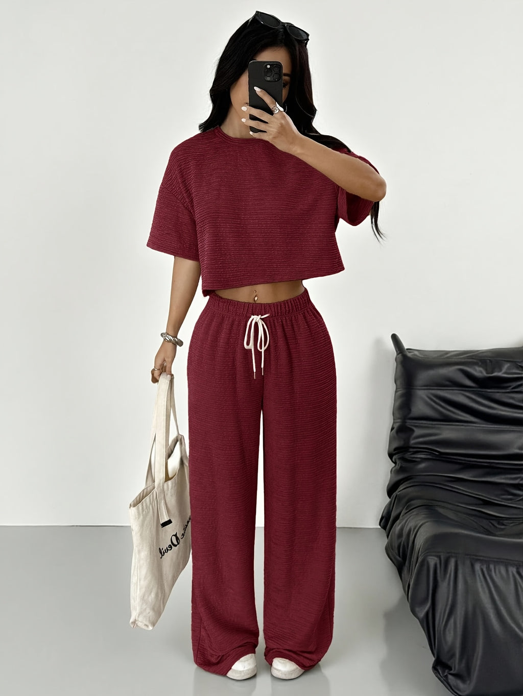 Women'S Spring/Summer Fashion T-Shirt And Pants 2pcs Set - Red