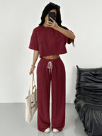 Women'S Spring/Summer Fashion T-Shirt And Pants 2pcs Set - Red