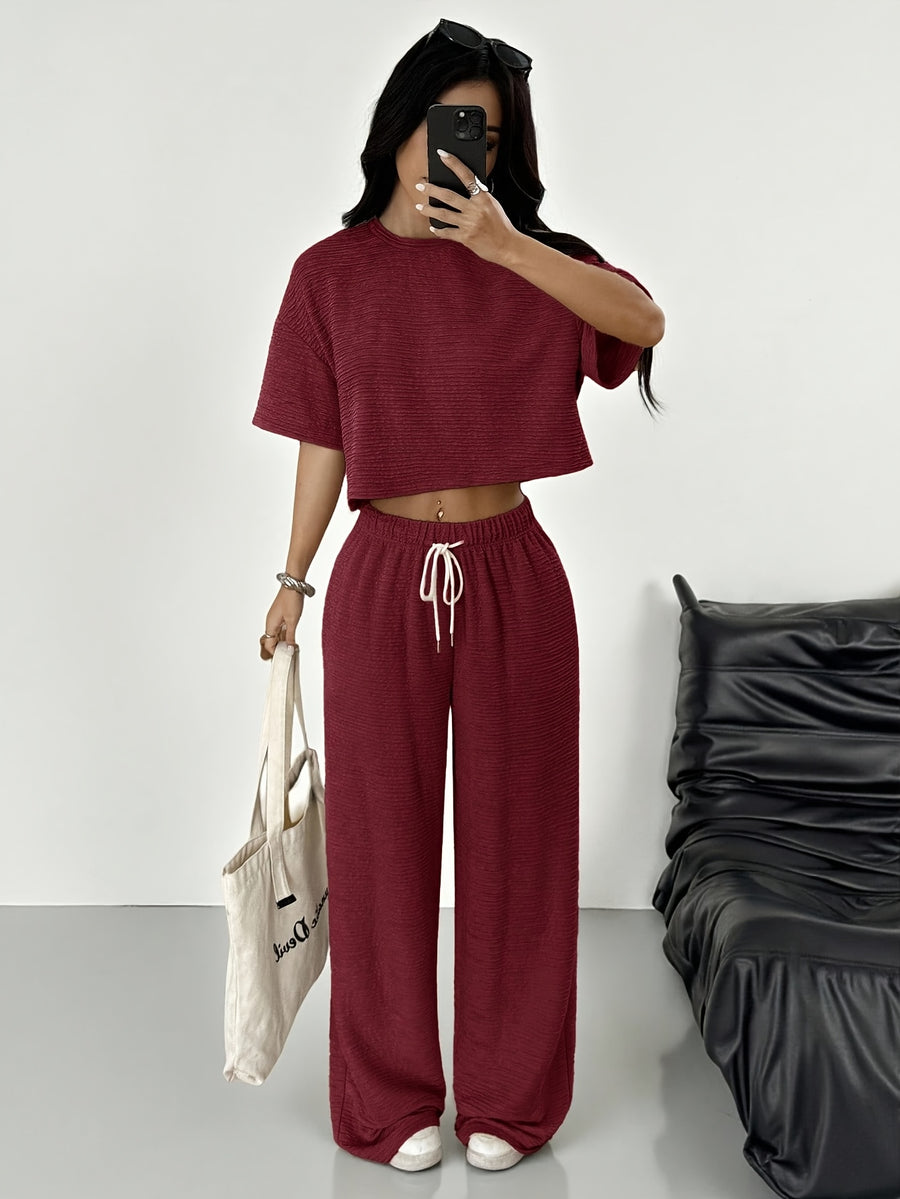 Women'S Spring/Summer Fashion T-Shirt And Pants 2pcs Set - Red