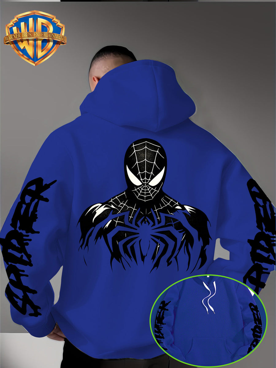 Warner Bros Official Halloween Gift Selection: Classic Spider Print Trendy Sweatshirt for Men, a Stylish and Versatile Hoodie, Comfortable -Lined Warm Autumn/Winter Apparel, Ideal for Sports, Outdoor Outings, Travel, Daily Commuting, and Home Use. - Blue
