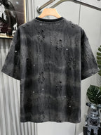 Textured Short Sleeve T-Shirt Black TUNNEL Letter Print Casual Street Style - Black