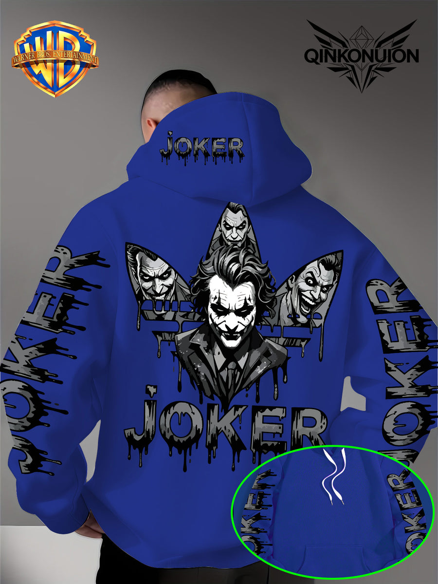 Warner Official Men's Hoodie, Multi Sided Clown Dark Dripping Graffiti Trendy Brand Printed Design, Machine Washable, Warm and Casual for Autumn and Winter, Daily Drawstring Hoodie, Multi Functional Sports and Leisure Loose Version - Blue