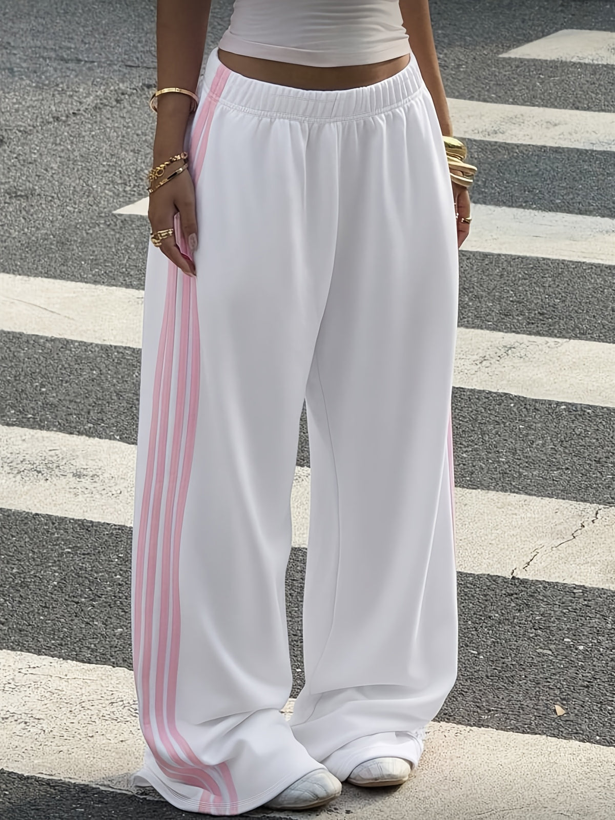 Spring And Summer Pink Side Stripe Four-Stripe Y2K Style Casual Long Pants - Mixed colors