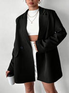 Elegant Special Women's Solid Color Loose Fit Casual Long Sleeve Blazer, Suitable for Workplace Commuting, Daily Outings, Girlfriend Gatherings, Afternoon Tea, Light Business Meetings, City Travel, Spring and Autumn Outfits, and Other Occasions. ZLLZ - Black