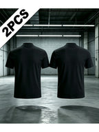 Men'S Solid Mock Neck Short Sleeve T-Shirt, Slim Fit Smooth Stretch Basic Tee, 95 Polyester 5 Spandex Breathable Fitted Mock Tshirt, Casual Daily Layering Top, Soft Wrinkle Resistant Short Sleeve Mock Neck Shirts for Men Workout Business Street - Black 2 Pack