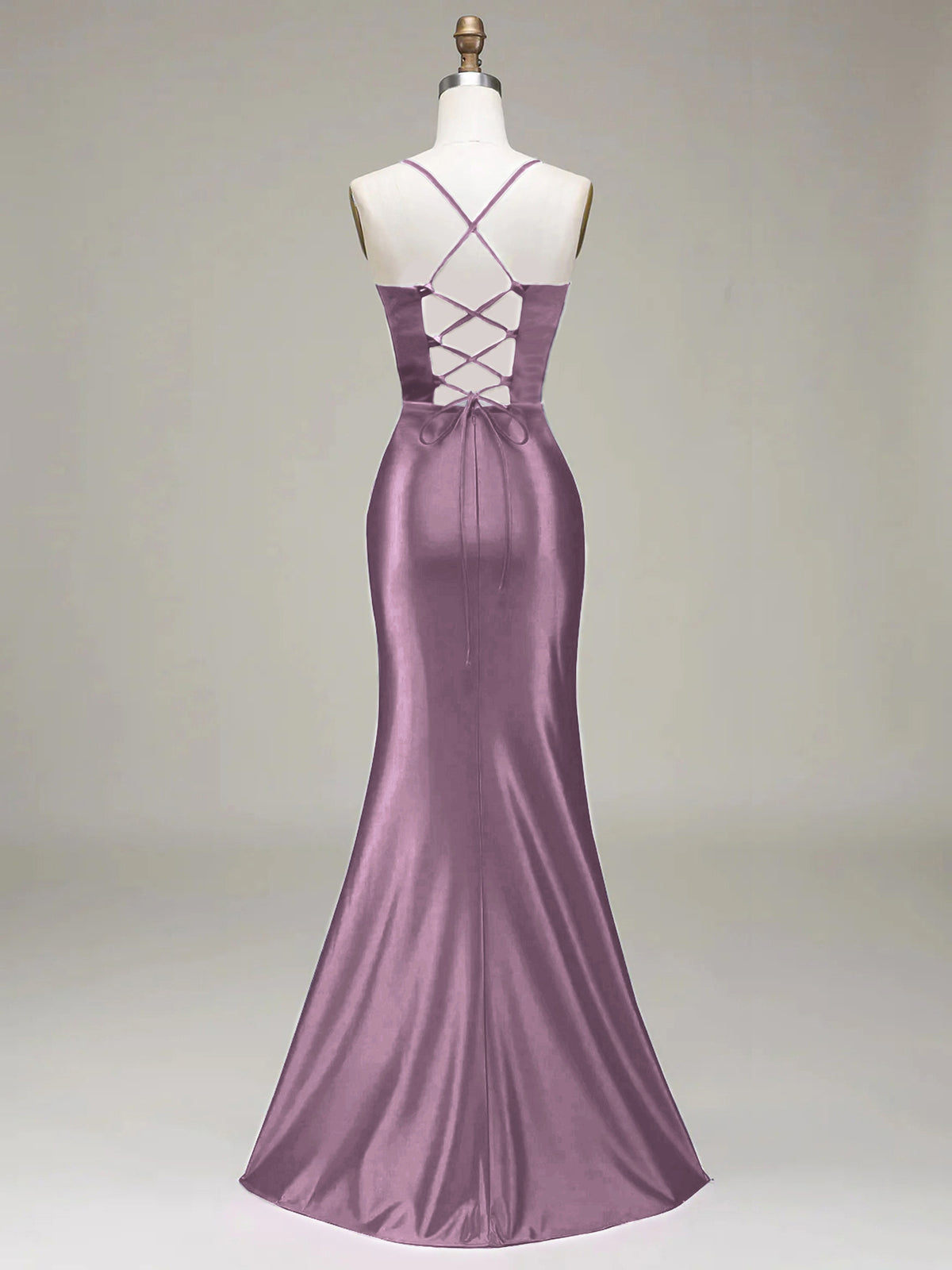 Women's Solid Color Satin Slip Dress with High Slit, Back Tie Waist, Cinched Fit, Pleated Details, and Hip-Hugging Design, Elegant for New Year's, Valentine's Day, Parties, Graduations, Weddings, and Bridesmaid Attire - Taro Purple