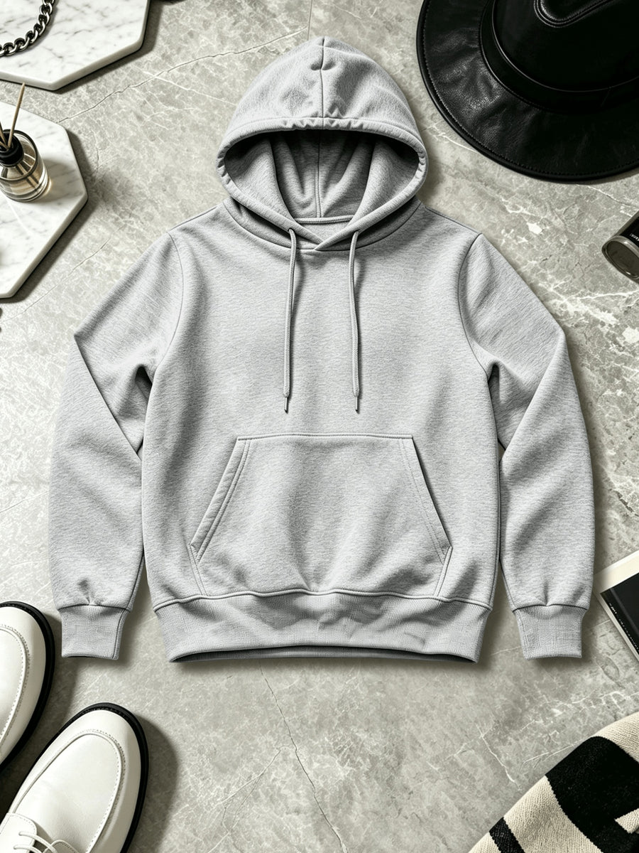 Solid Color Men'S Athletic Hooded Sweatshirt - Regular Fit with Front Kangaroo Pocket, Machine Washable, Casual And Sporty Style, Comfortable for Daily Wear - Casual Long Sleeve with Hood - Grey