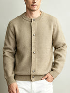 Men'S Italian Casual Gentleman Windproof Solid Round Neck Knit Cardigan Top, Heavy Fabric Warm Non-Constricting Ribbed Hem Windproof Fitted, Suitable for Coffee Dates Art Exhibitions City Strolls Mall Shopping Holiday Leisure Commute Outerwear Top - Clip Flower Coffee
