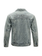 Men's Vintage Washed Denim Jacket Oversized Lapel Button Casual Trucker Coat Loose Fit Classic Jean Outerwear for European Sizes - Sky Blue