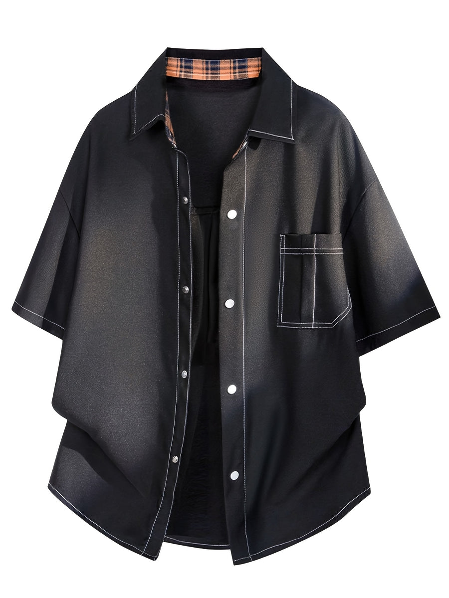 Men's Vintage Relaxed Fit Denim Shirt Jacket, Optimized Shoulder Lines to Minimize Dropped Shoulder Flaws for a More Defined Silhouette. The Placket Features Snap Buttons with Precise Stitching for Neat, Sturdy, and Durable Construction - Black