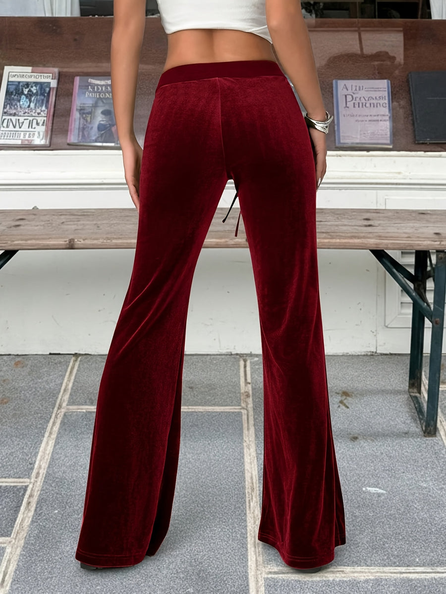 Spring/Summer Directional Women'S Solid Color Flared Pants - Deep Red