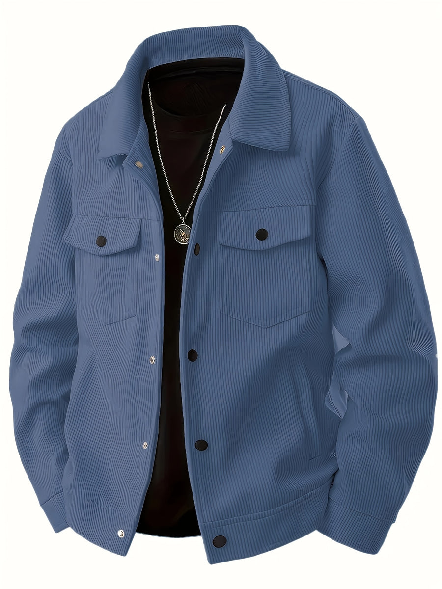 Joshmei OBM Spring/Autumn New Lightweight Men's Solid Color Fashion Multi-Pocket Button-Up Jacket Outerwear - Blue