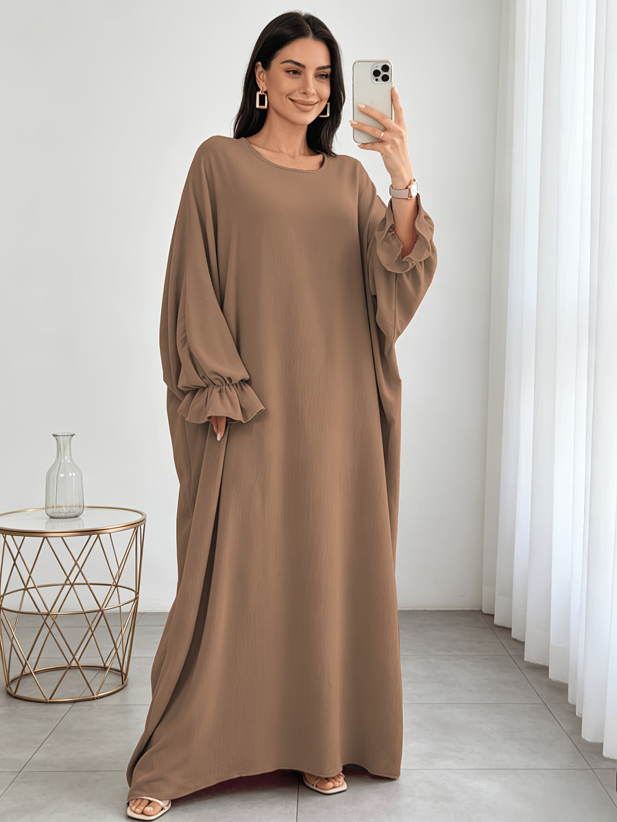 1pc Moisture-Wicking Breathable Fabric Loose Comfortable Batwing Dress Casual All-Match Abaya Suitable for Women'S Daily Wear Without Headscarf, Summer Abaya Women Abaya Women Muslim Dress Robe Summer Abaya Women - Khaki