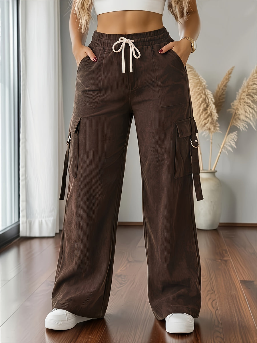 New Spring/Summer Women's Drawstring Wide-Leg Casual Versatile Trousers - Coffee Color