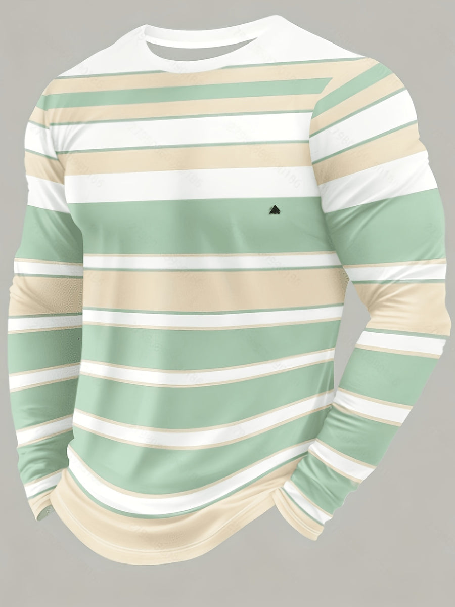 Printed Design – Not Textured Men's Crew Neck Long Sleeve T-Shirt Printed Top, Machine Washable, Suitable for Daily Outings, Casual Wear, Outdoor Activities, Travel, Sports, Soft, Comfortable, and Versatile Men's Top, Streetwear - Mixed Color 1