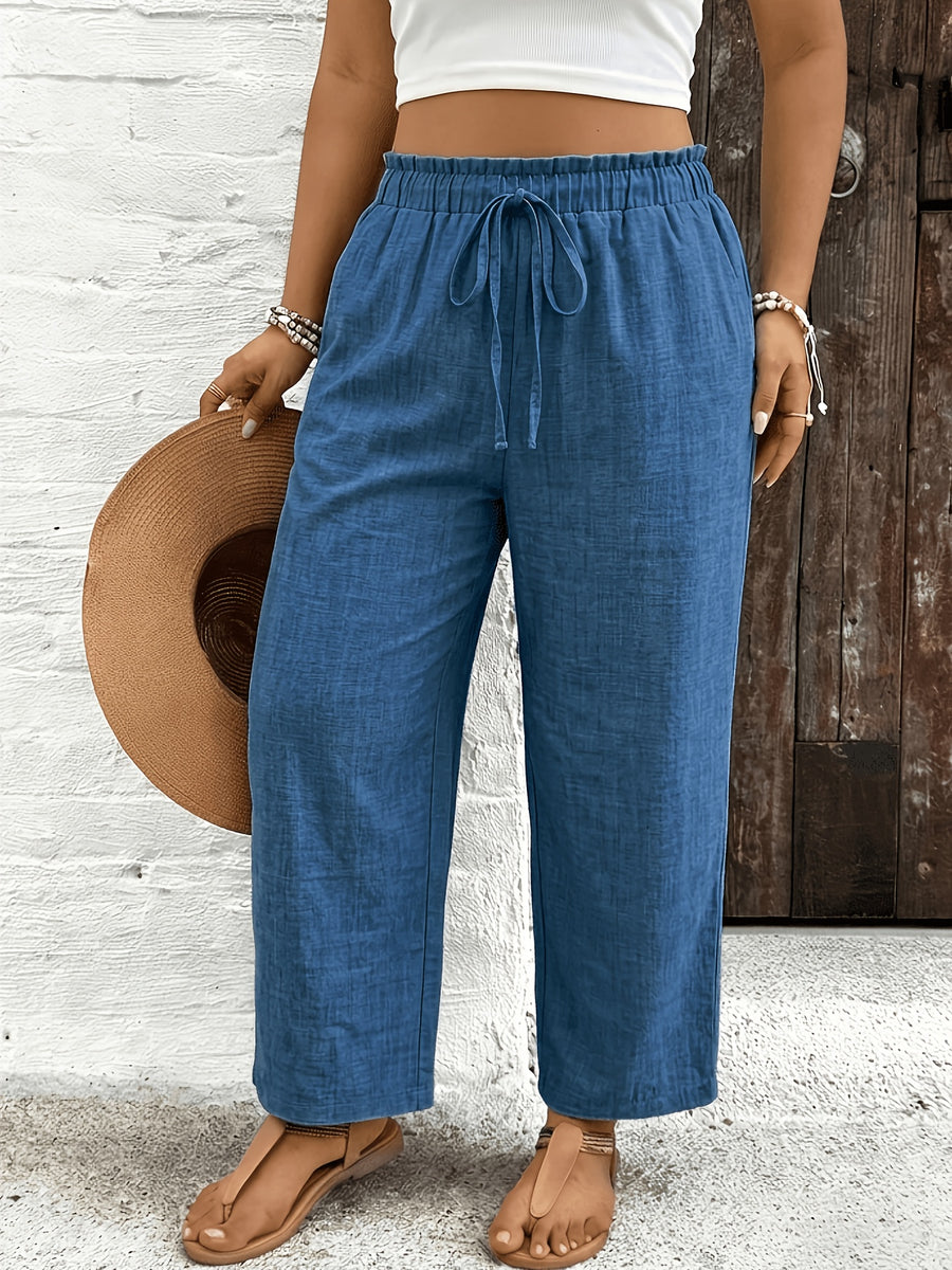 Summer Thin Breathable Straight Leg Pants Light Blue Wide Leg Trousers Women'S High-Waist Elastic Waist Drape Ankle Length Casual Pants Tie-Waist Elastic Waist Loose All-Match Casual Wide Leg Trousers - Peacock Blue