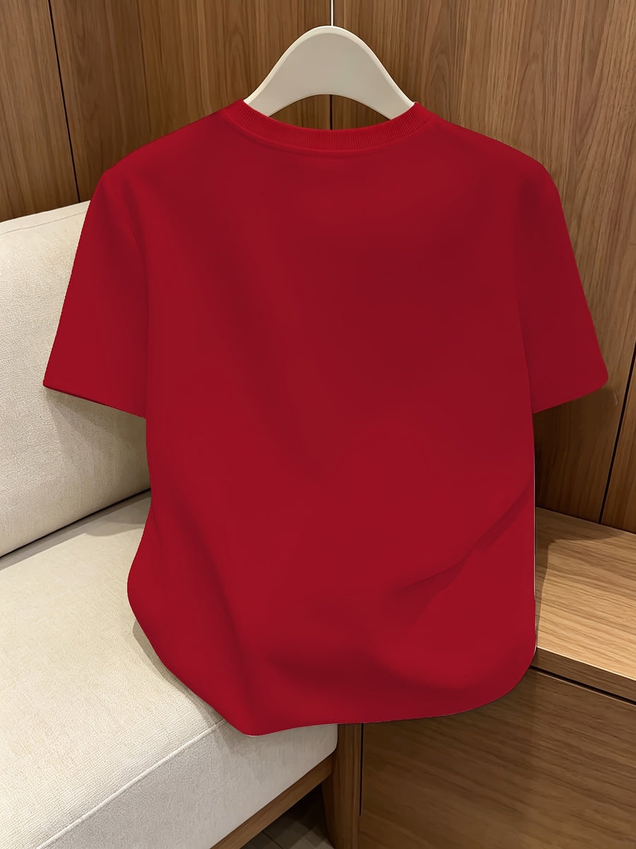 4pcs Set, Spring/Summer 4pcs Set, Solid Color Crew Neck Fashionable Simple Sweet Loose Short Sleeve T-Shirt, Summer/Spring Women's 4pcs Top Set - Army Green + Light Blue + Red + White