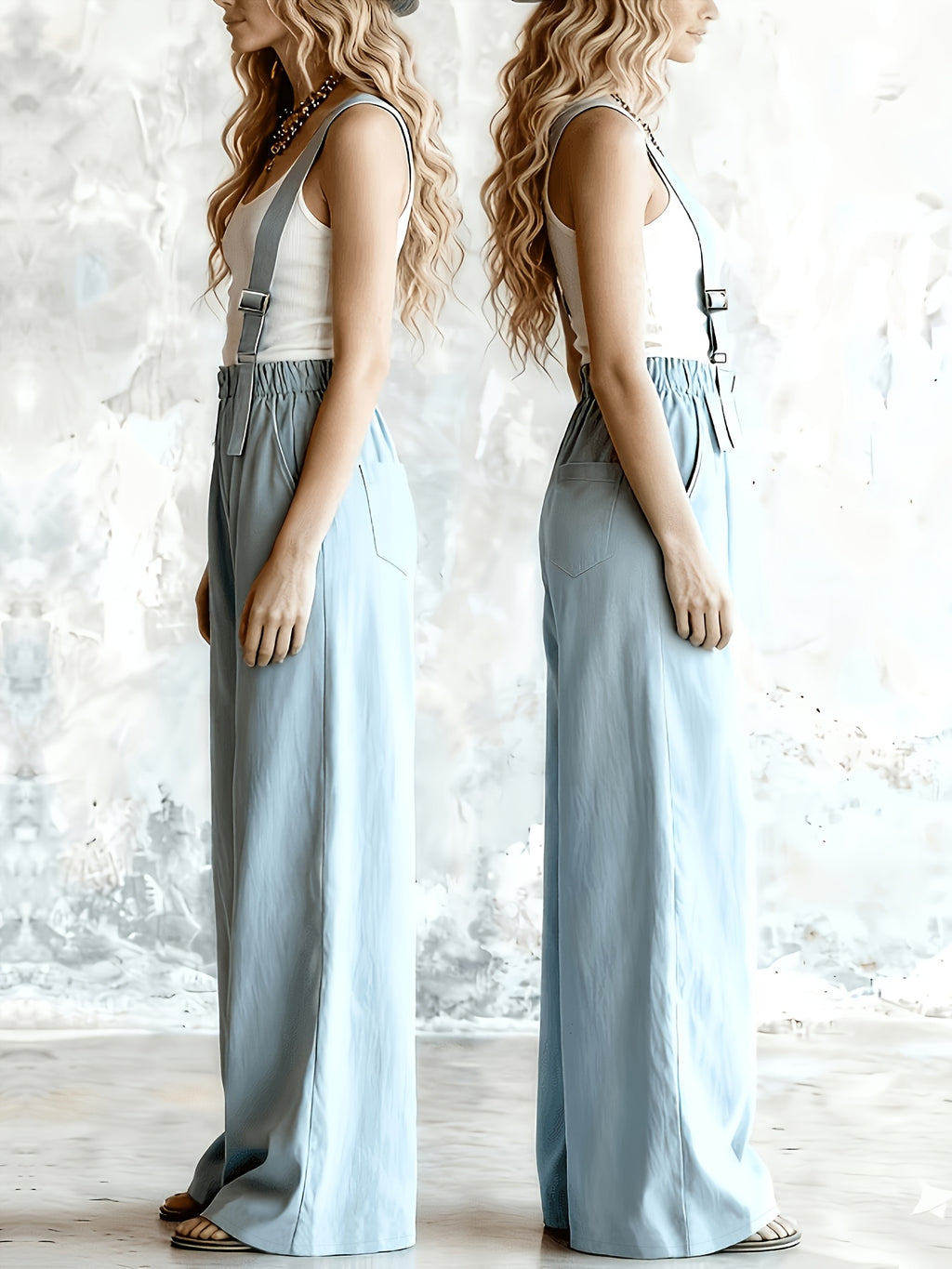 Women's Overalls Pants, Street Style with a Hot and  Fashion Statement, Adjustable Metal Buckle Straps, Casual Wear for Women, Y, Loose Fit, Elastic Waistband, Women's Casual and Elegant Overalls Pants, Wilderness - Light Blue