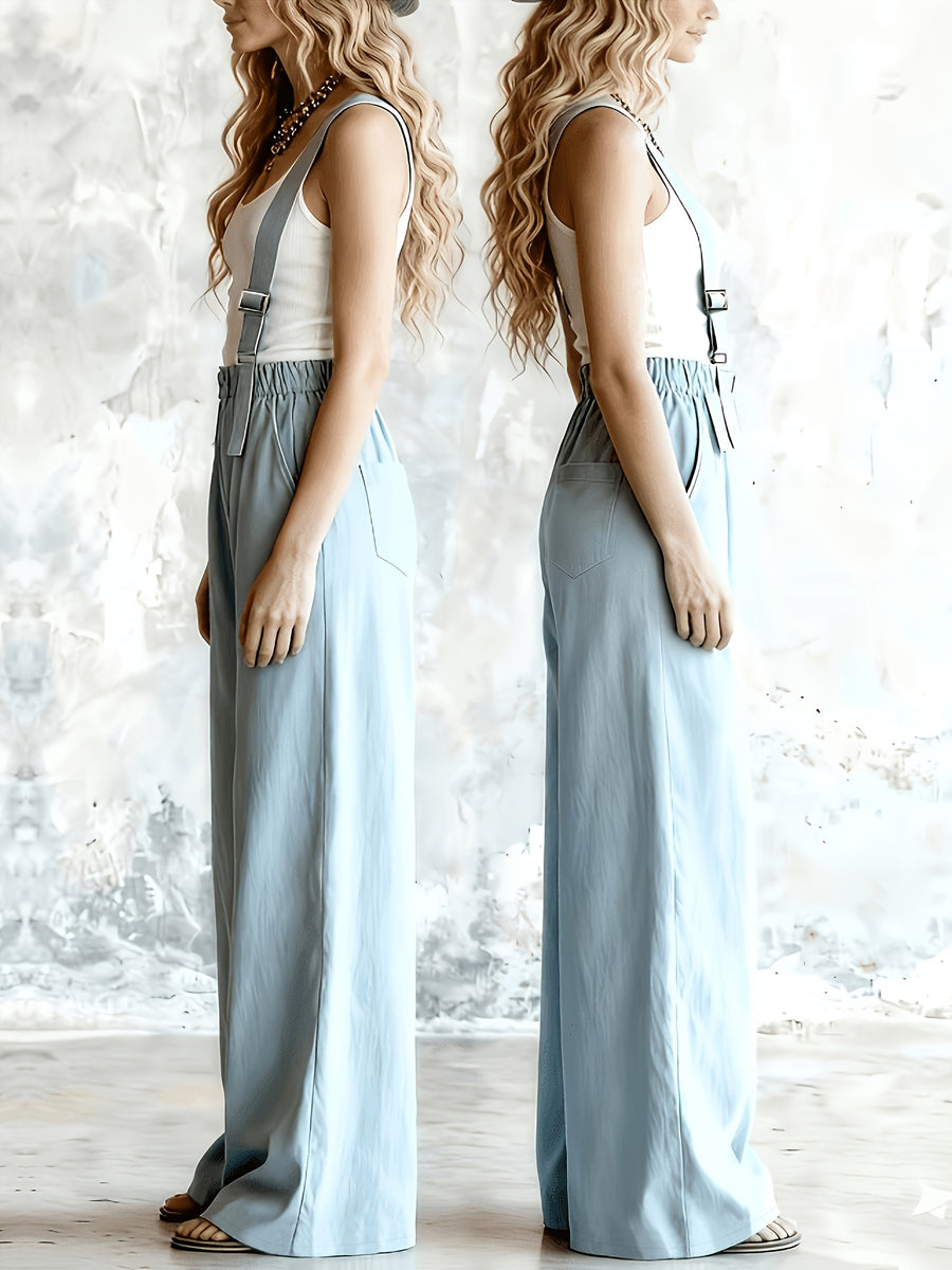 Women's Overalls Pants, Street Style with a Hot and Fashion Statement, Adjustable Metal Buckle Straps, Casual Wear for Women, Y, Loose Fit, Elastic Waistband, Women's Casual and Elegant Overalls Pants, Wilderness - Light Blue