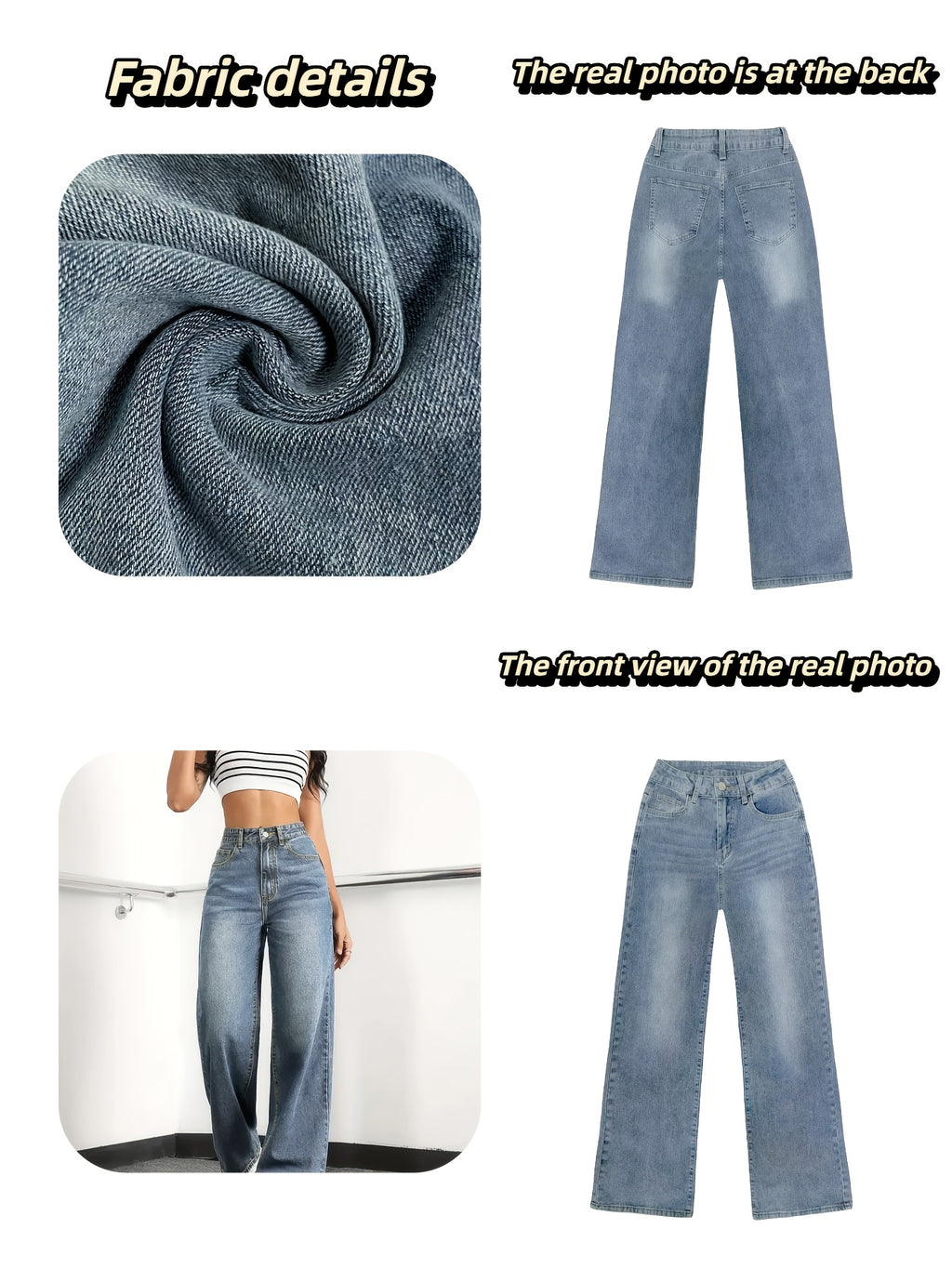A Pair of High-waisted Wide-leg Jeans - Casual Style, Solid Color, Medium Elasticity, Button Details, All-season Trousers - Soft and Comfortable Fabric - Suitable for Wearing in Various Scenarios Such as Shopping, Traveling, Campus, Home, and Dates - Medium Blue