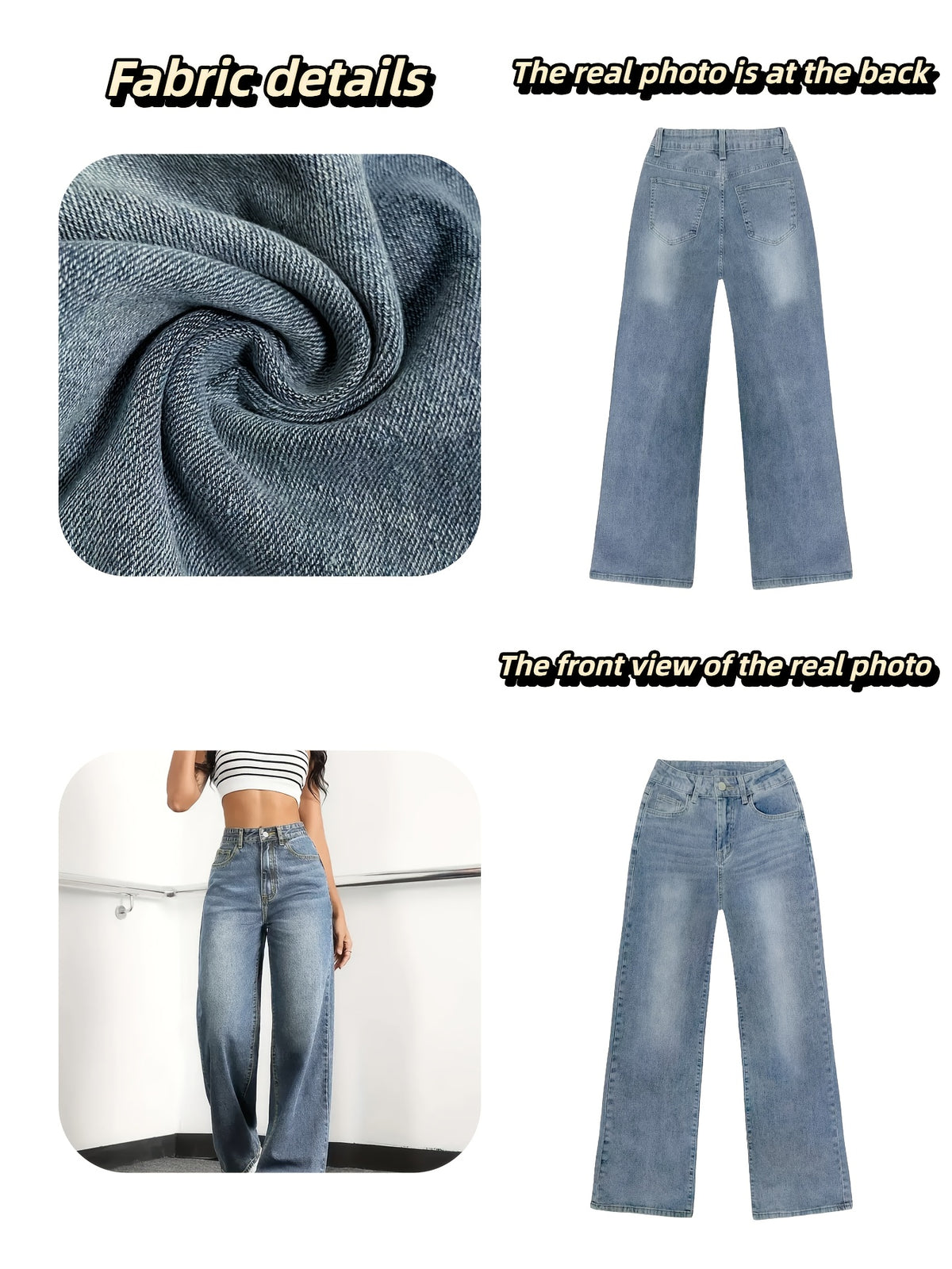 A Pair of High-waisted Wide-leg Jeans - Casual Style, Solid Color, Medium Elasticity, Button Details, All-season Trousers - Soft and Comfortable Fabric - Suitable for Wearing in Various Scenarios Such as Shopping, Traveling, Campus, Home, and Dates - Medium Blue