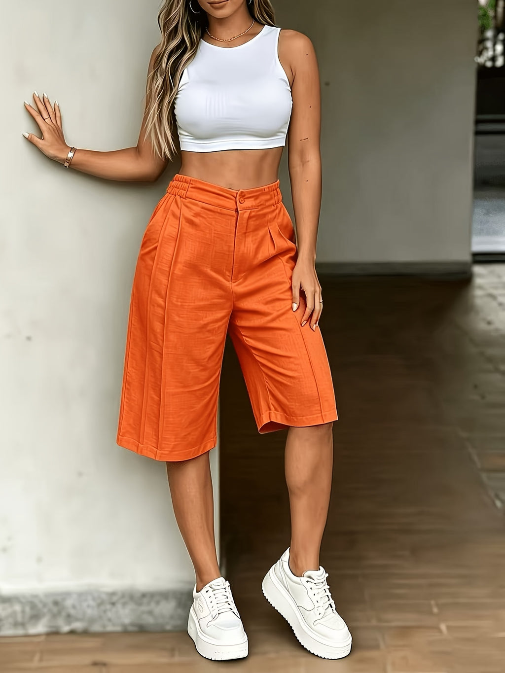 ZD260420021 Women's Fashion Streetwear Cool Shorts - Orange-Red