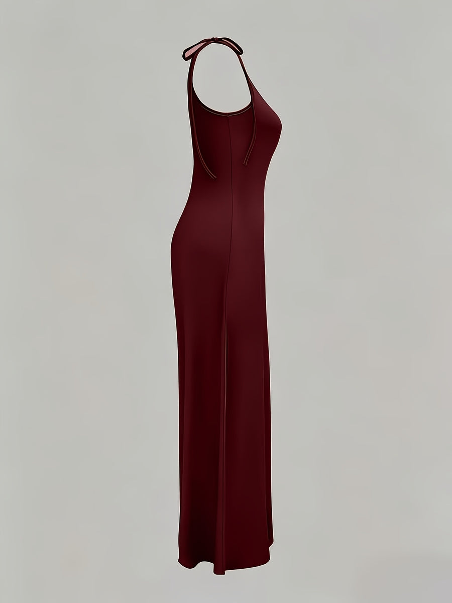 Bow-tie Slim-Fit Wide-Leg Jumpsuit - Deep Red