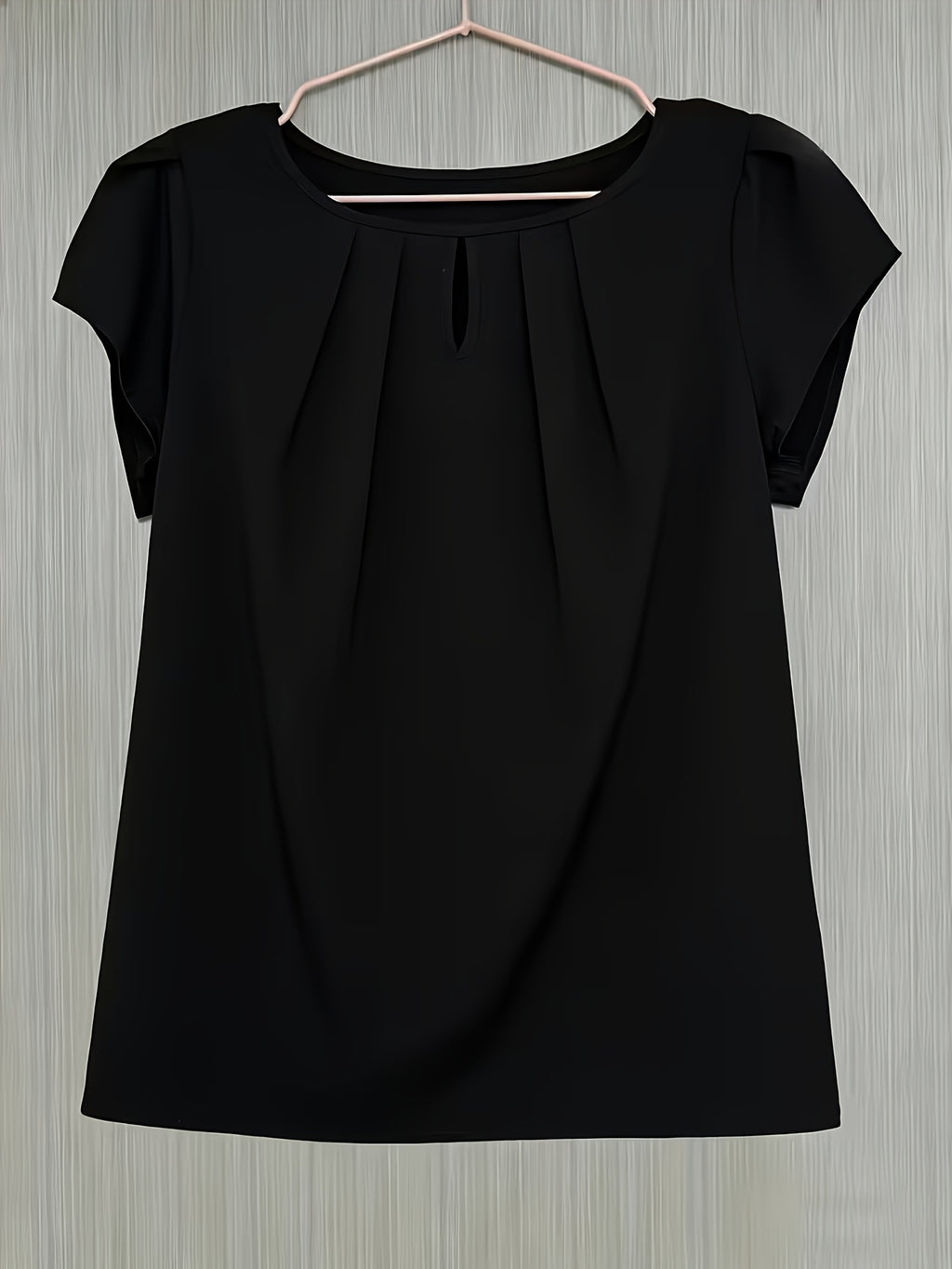 Elegant Fashion Solid Color Round Neck Top for Women - Black