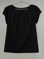 Elegant Fashion Solid Color Round Neck Top for Women - Black